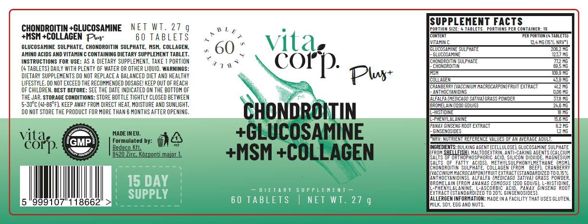 Chondroitín + glukozamín + MSM + kolagén - 60 tabliet
