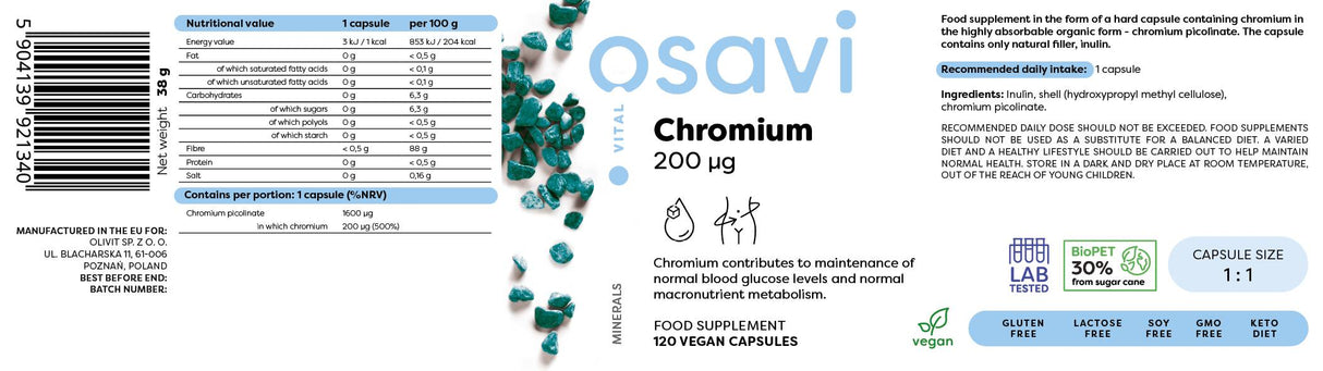 Chróm pikolinát 200 mcg - 120 kapsúl