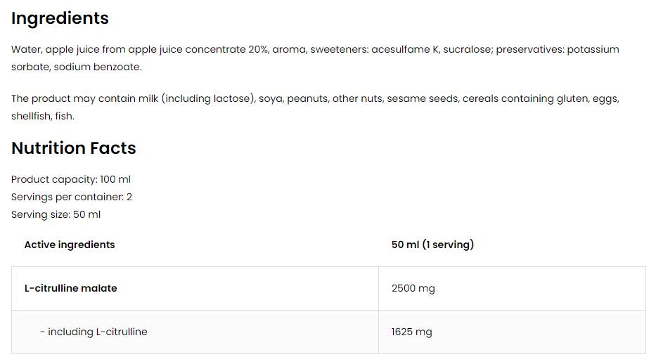 Citrulline Shot 5000 mg L-citrullín malát 100 ml