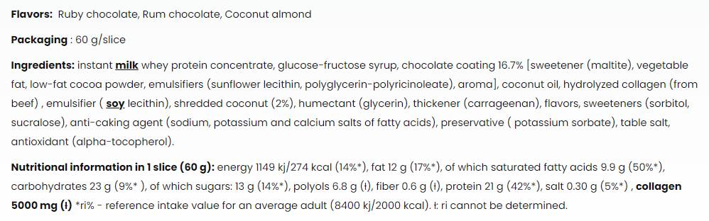 Kolagénový bar Vysoký proteínový bar s 5000 mg hydrolyzovaným kolagénom - 60 gramov