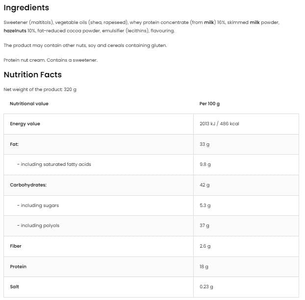 Creametto Protein | Vysoký proteínový krém - lieskové orechy 320 gramov