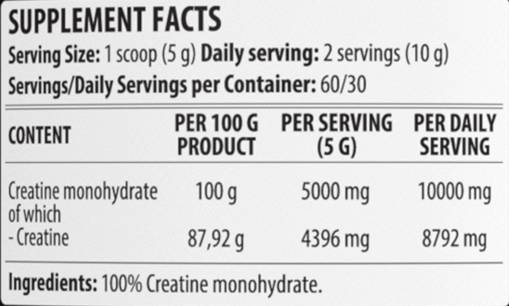 Kreatín monohydrát 100% čistý prášok - 300 gramov
