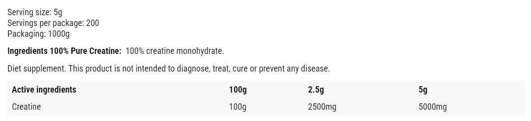 Kreatínový monohydrát prášok - 1 000 gramov