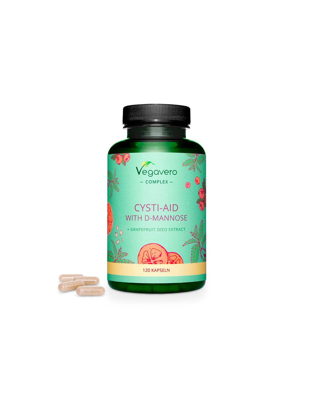 Cysti-Aid s D-manózou + extrakt z grapefruitových jadierok - Formula s D-manózou a extraktom z grapefruitových jadier, 120 kapsúl <tc>Vegavero</tc>