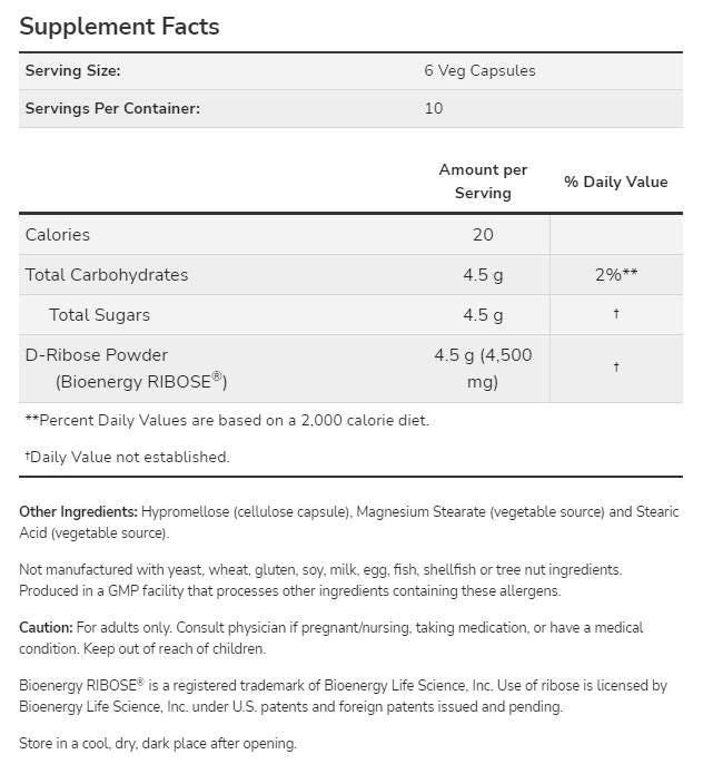 D -ribose 750 mg - 120 kapsúl
