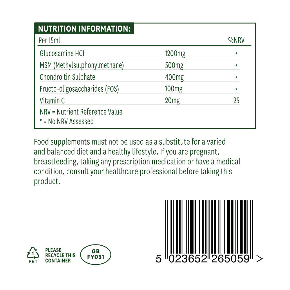 Koncentrovaný tekutý vzorec pre zdravé kĺby s glukozamínom, MSM a chondroitínom (glukozamín, MSM a chondroitín kvapalina) 500 ml Naturesaid