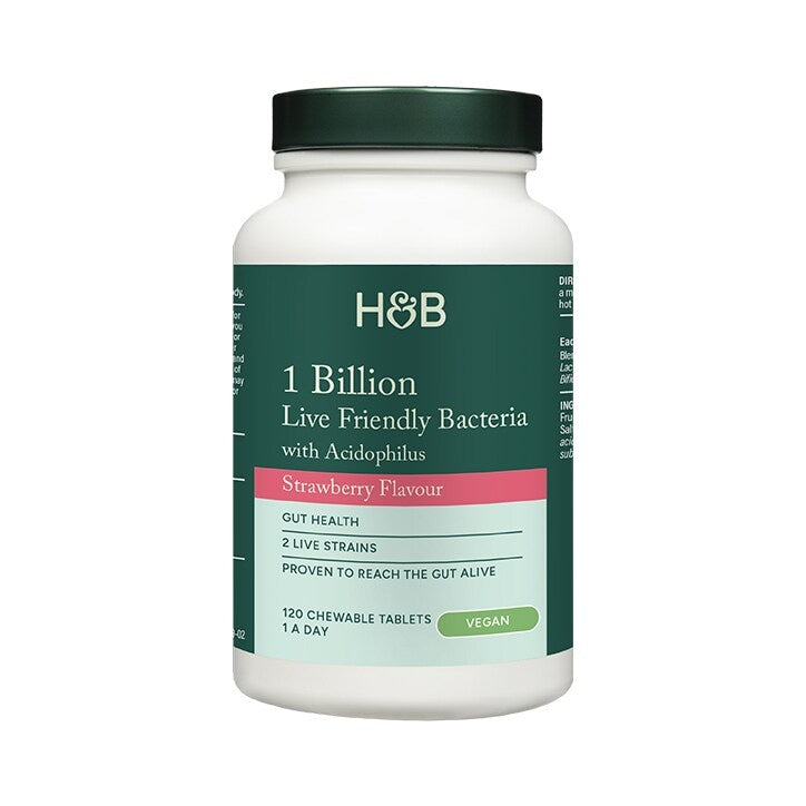 Probiotikum s acidophilus (žuvateľný acidophilus jahody 1 miliardy) 1 miliardy. 120 žuvateľných tabliet Holland & Barrett