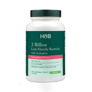 Probiotikum s acidophilus (žuvateľný acidophilus jahody 3 miliardy) 3 miliardy). 120 žuvateľných tabliet Holland & Barrett