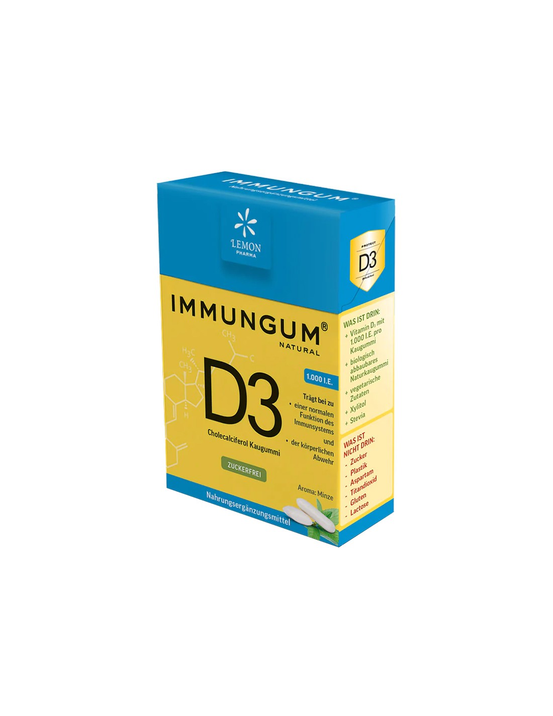 Žuvačka s vitamínom D3 s príchuťou mäty - Immungum, 20 kusov <tc>Lemon Pharma</tc>