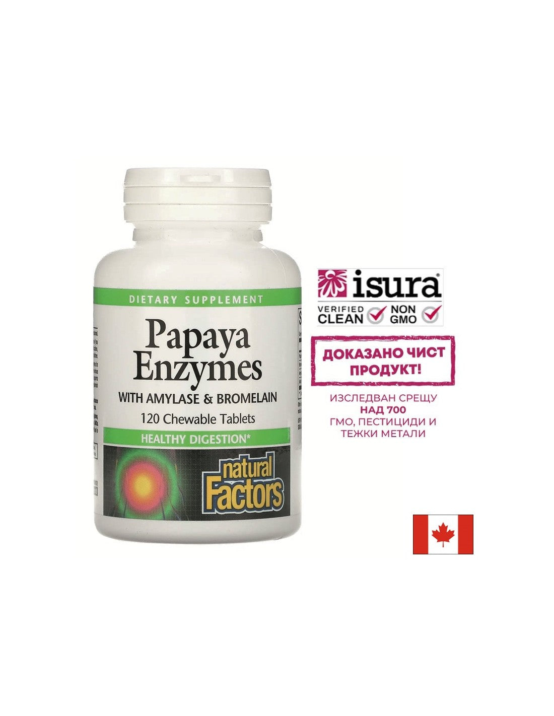 Trávenie – enzýmy papáje s amylázou a bromelaínom, 120 žuvacích tabliet <tc>Natural Factors</tc>