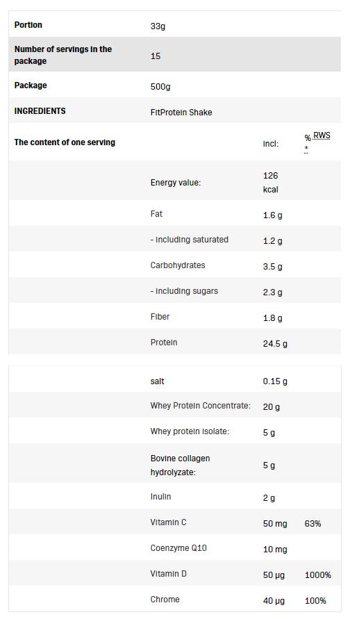 FitProtein Shake Srvátkový proteín s kolagénom - 500 gramov