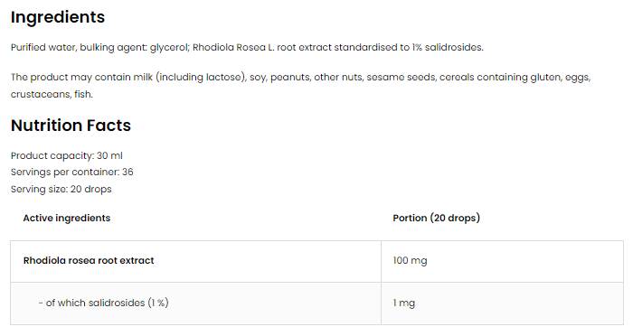 Rhodiola Rosea kvapky Rhodiola koreňový extrakt 30 ml