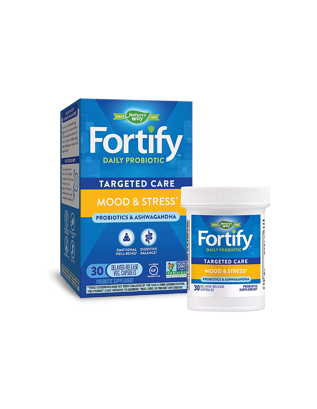 Denná probiotická nálada a stres Fortify ™ - Opevnite probiotiku proti stresu, 5 miliárd aktívnych probiotík, 30 kapsúl prírody