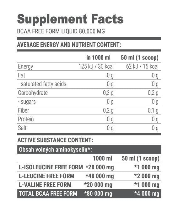 Voľná forma BCAA kvapalina 80000 mg - 1000 ml