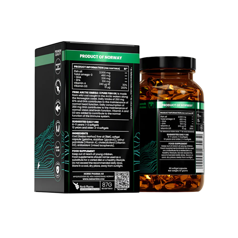 Arctic Pure-Omega-3 zo 100% divokej arktickej tresky-60 kapsúl