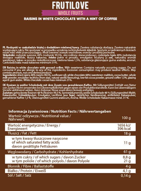Frutilove | Hrozičné v bielej čokoláde a káve 300 gramov