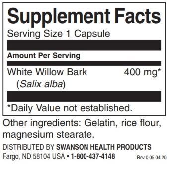 Plné spektrum biela vŕba kôra 400 mg / 90 čiapky - 0
