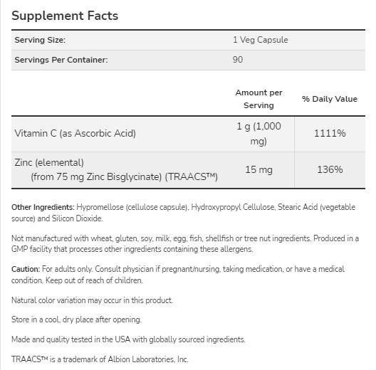 C-1000 Immunita zinku Vitamín C + zinok bisglycinát - 90 kapsúl
