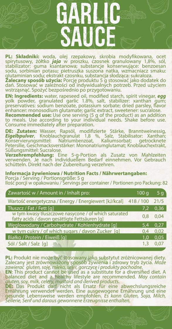 Cesnaková omáčka Nízka kalória - 410 ml