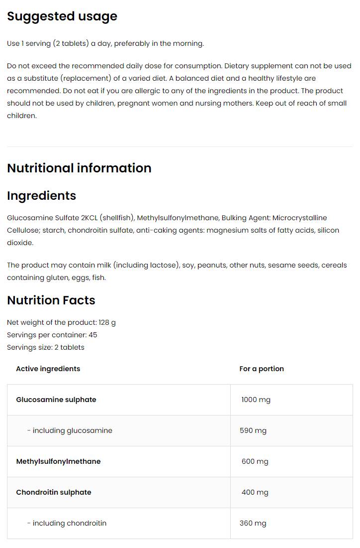 Glukozamín + MSM + chondroitin - 30 tabliet