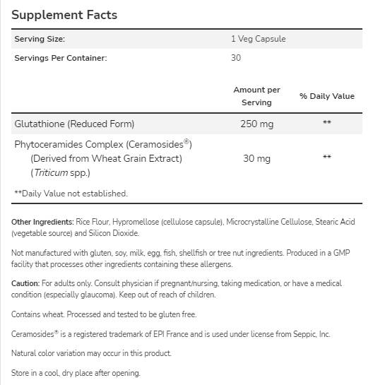 Glutatione pokožka Zosilňovač ™ | s Ceramosides® - 30 kapsúl