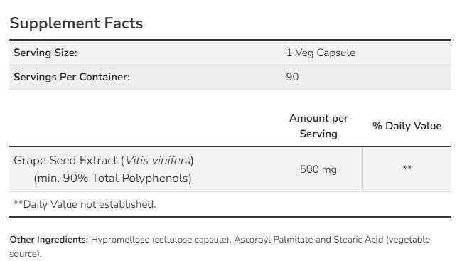 Extrakt z hroznových semien 500 mg maximálna pevnosť - 90 kapsúl