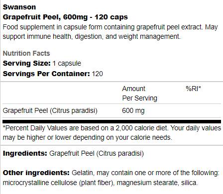 Grapefruit Peel 600 mg 120 kapsuly