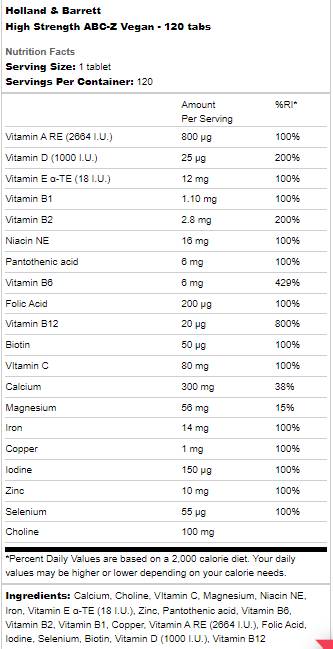Vysoká pevnosť ABC -Z Vegan - 120 tabliet