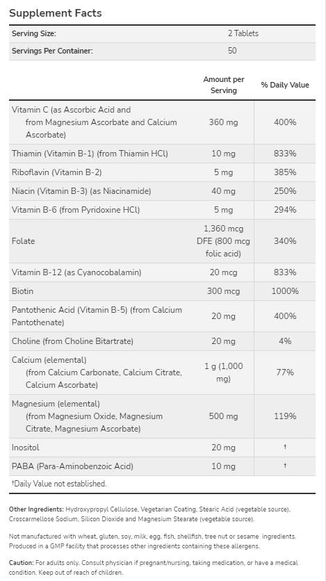 Cal-Mag s komplexom B a vitamínom C | Vzorec stresu - 100 tabliet