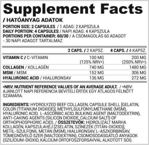 Kolagén, hyalurón, MSM + vitamín C - 120 kapsúl