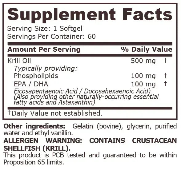 Krillový olej 500 mg - 60 mäkkých kapsúl <tc>Pure Nutrition</tc>