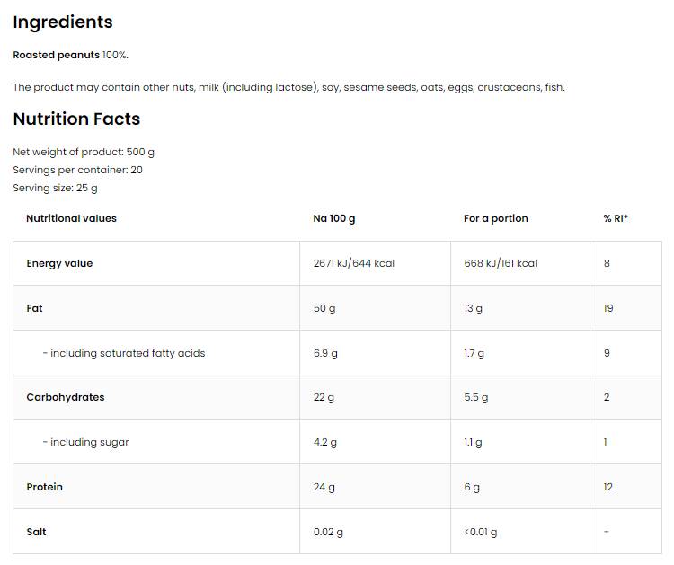 100% prášok arašidového masla 500 gramov