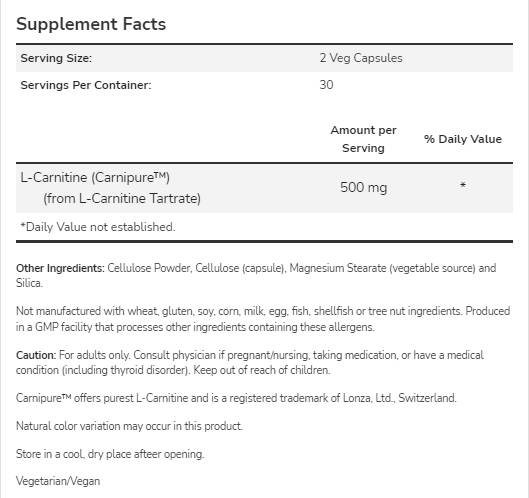 L-Karnitín 250 mg | Carnipure ™ - 60 kapsúl