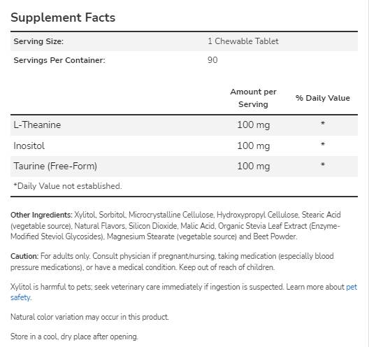 L-theanine 100 mg žuvateľný | s inositol a taurín - 90 žuvateľných tabliet