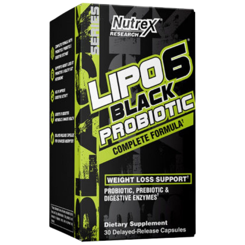 Lipo 6 Black Probiotic | Kompletný vzorec s prebiotickými + tráviacimi enzýmami - 30 kapsúl
