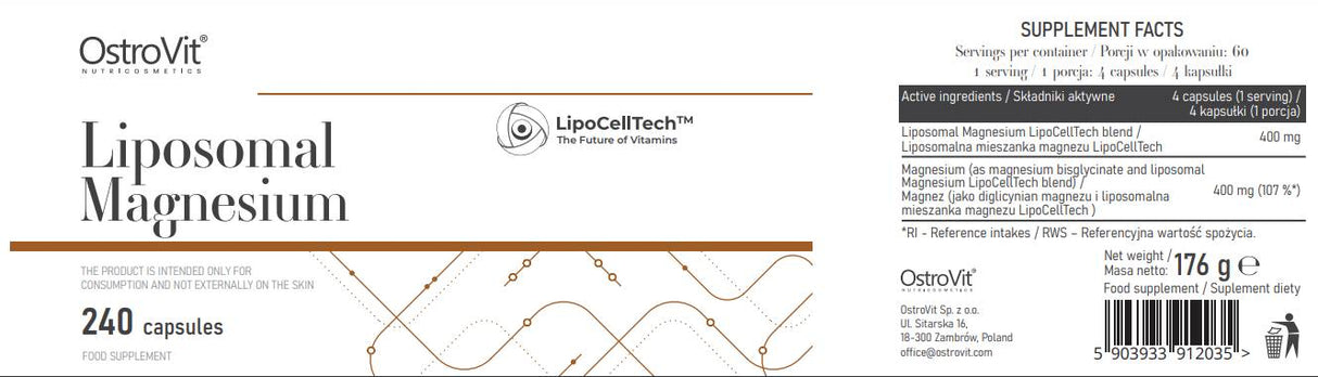 Lipozomálny horčík Kapsuly LiPocellTech ™ 240