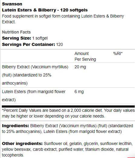Luteín Esters a Bilberry 120 Softgels