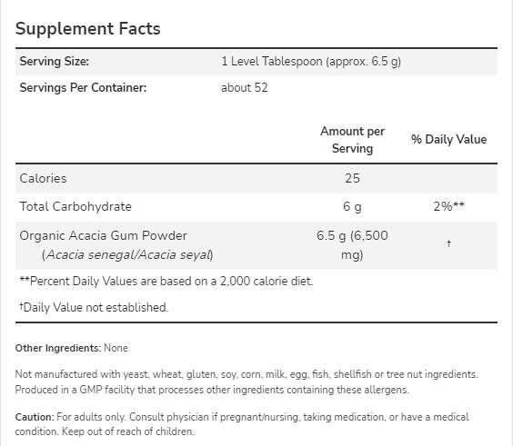 Čistý prášok Acacia Fiber Pure Certifikované organické - 340 gramov
