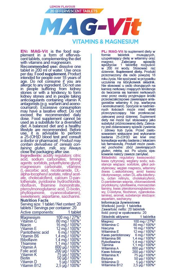 MAG-VIT | Horčík a vitamíny Šumivo - 20 rozpustných tabliet