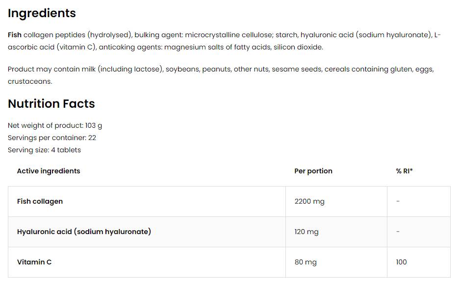 Morská kolagén / + kyselina hyalurónová a tablety vitamínu C - 90