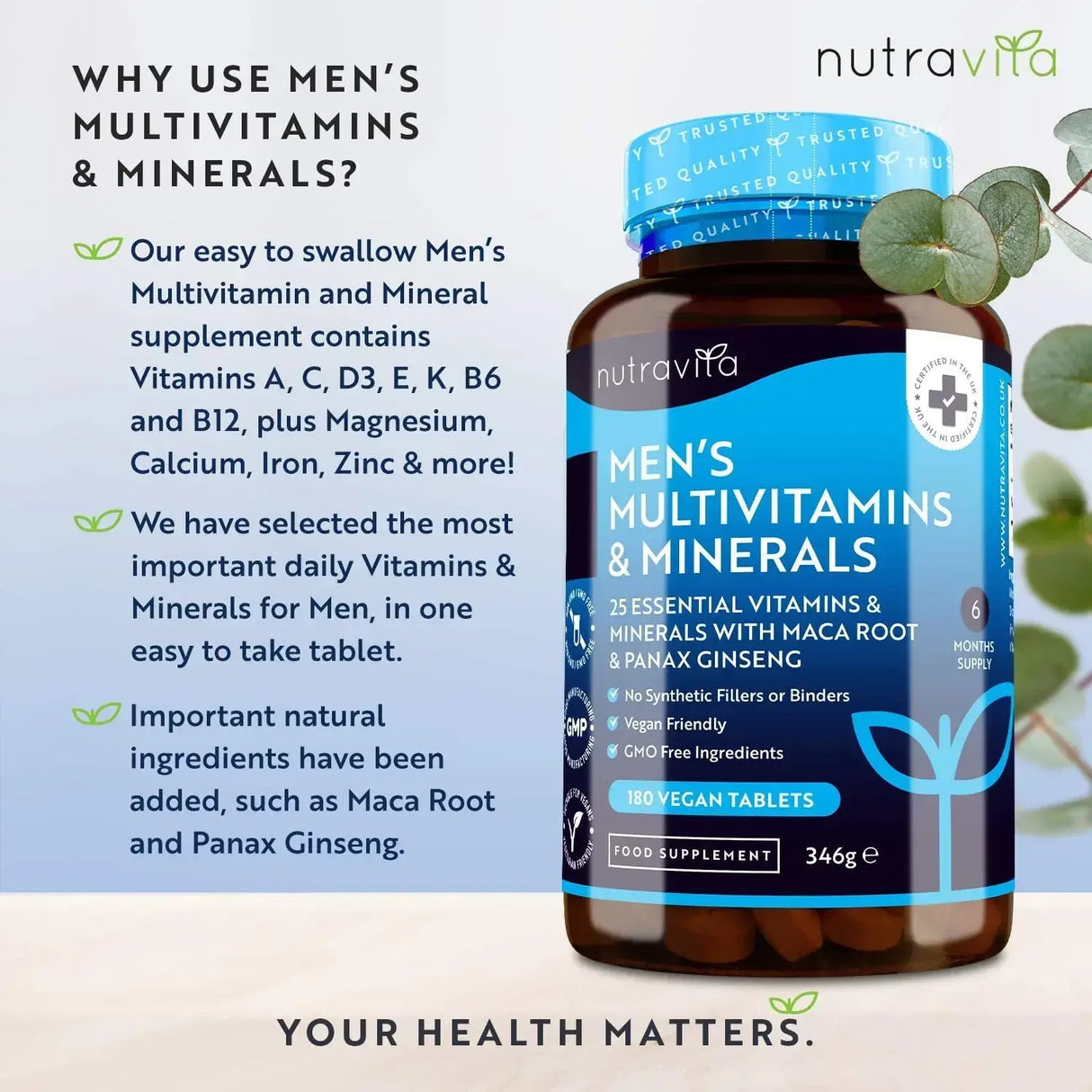 Multivitamíny a minerály mužov 180 vegánskych tabliet