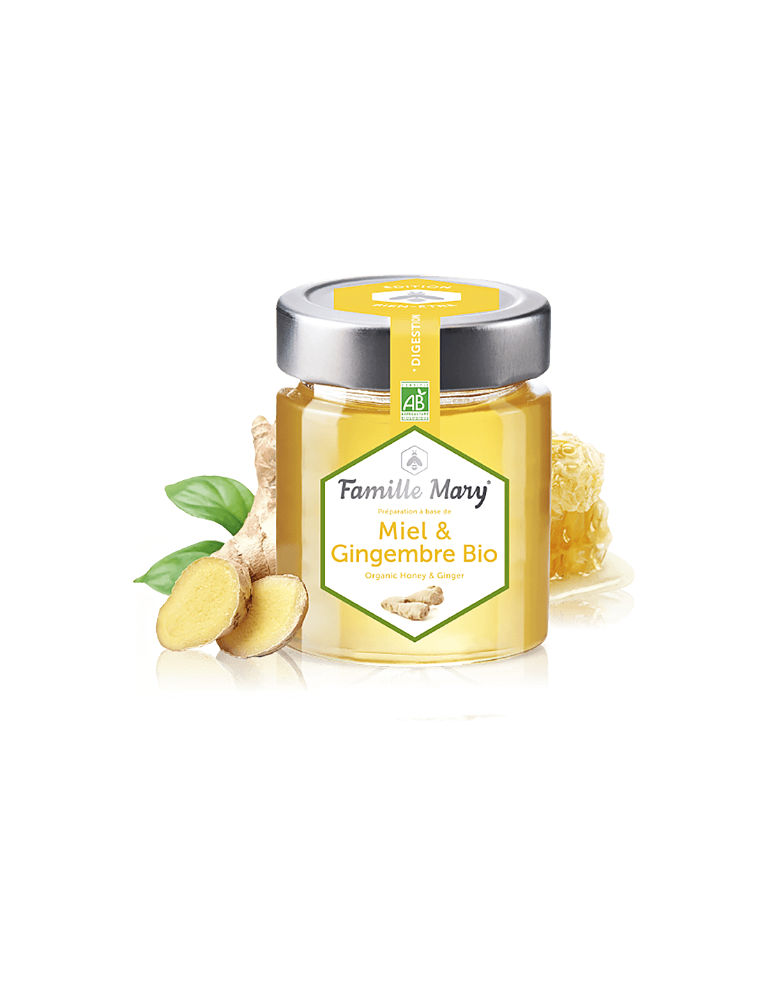 Miel et gingembre Bio / Bio Acacia Honey + Ginger (pre dobré trávenie), 170g Famille Mary
