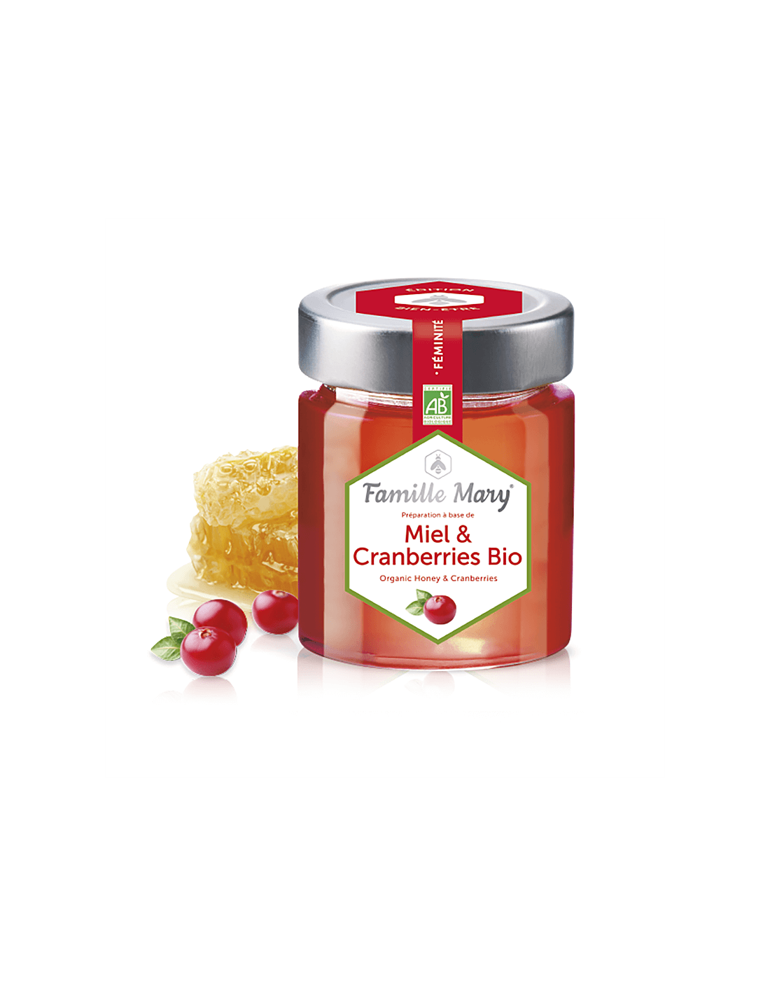 Miel a Cranberries Bio / Bio Acacia Honey + Cranberries, 170 G Famille Mary