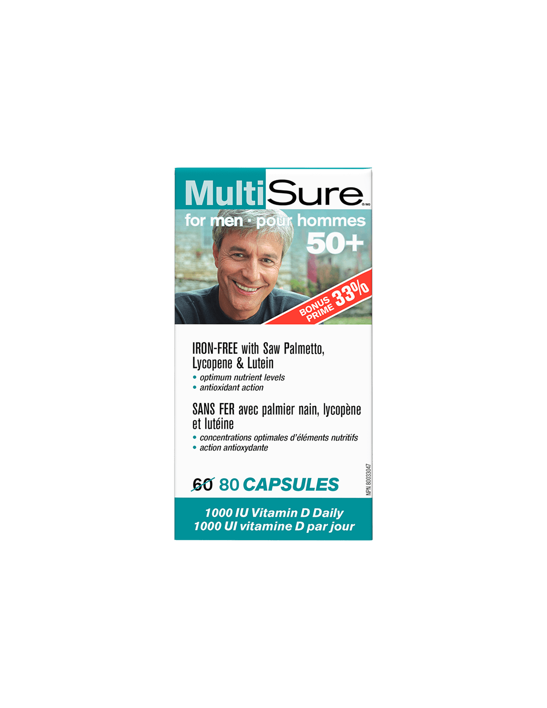 MultiSure® Muži 50+ / multivitamíny pre mužov 50+ (s luteínom, lykopénom a pílom palmetto), 80 kapsúl