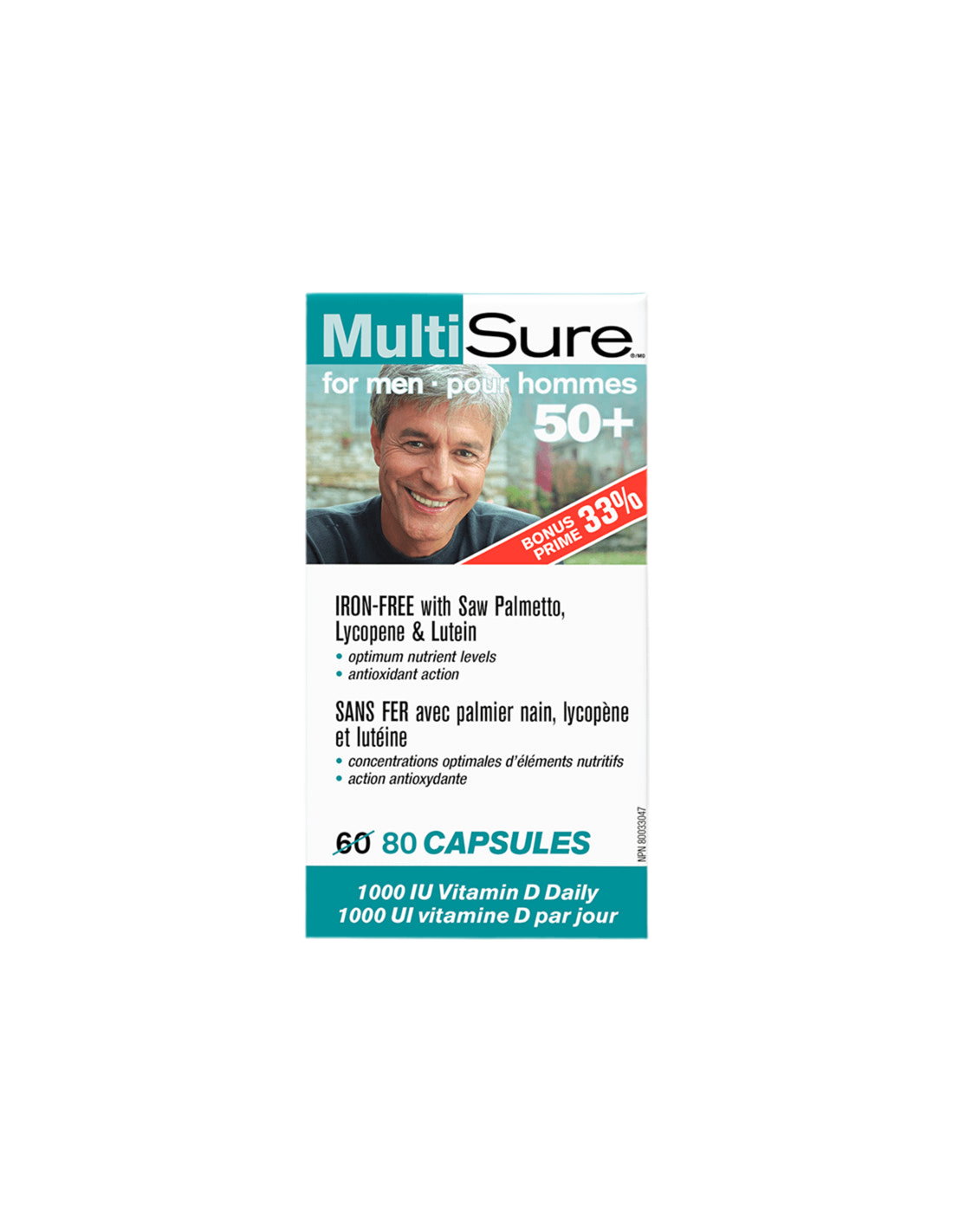 MultiSure® Muži 50+ / multivitamíny pre mužov 50+ (s luteínom, lykopénom a pílom palmetto), 80 kapsúl