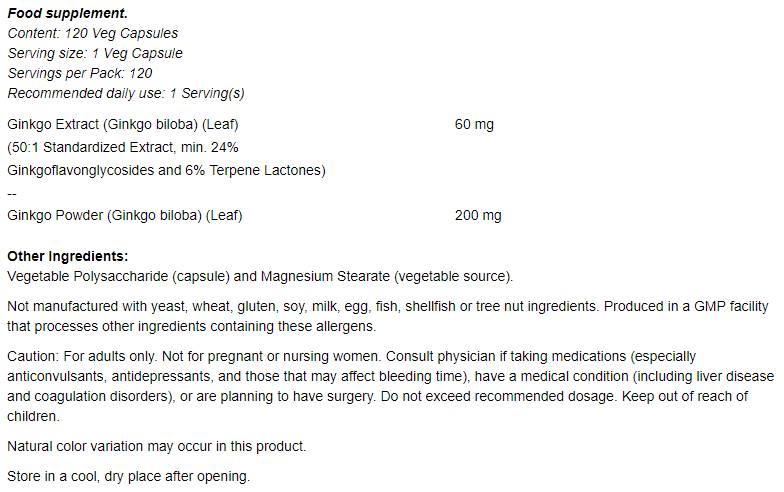 Ginkgo Biloba 60 mg - 60 kapsúl