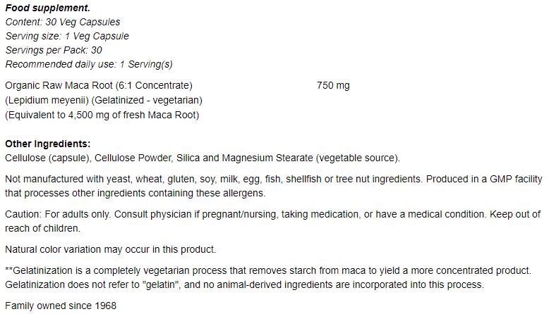 Surové maka 6: 1 koncentrát 750 mg - 30 kapsúl