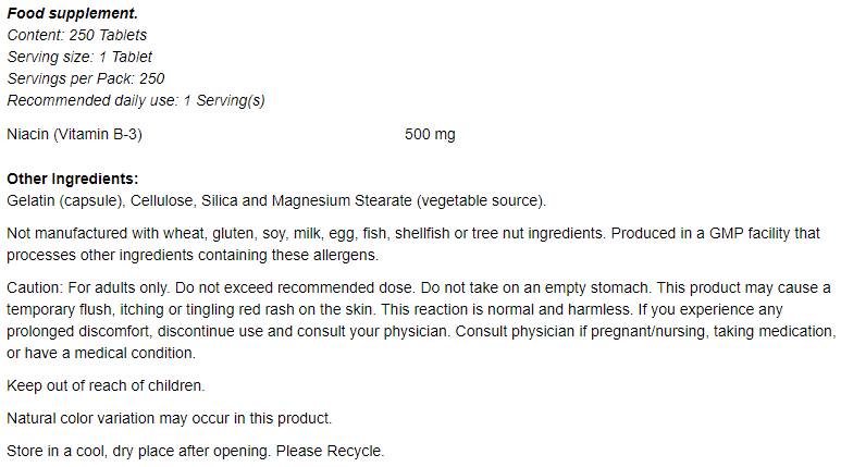 Niacín 500 mg - 250 tabliet