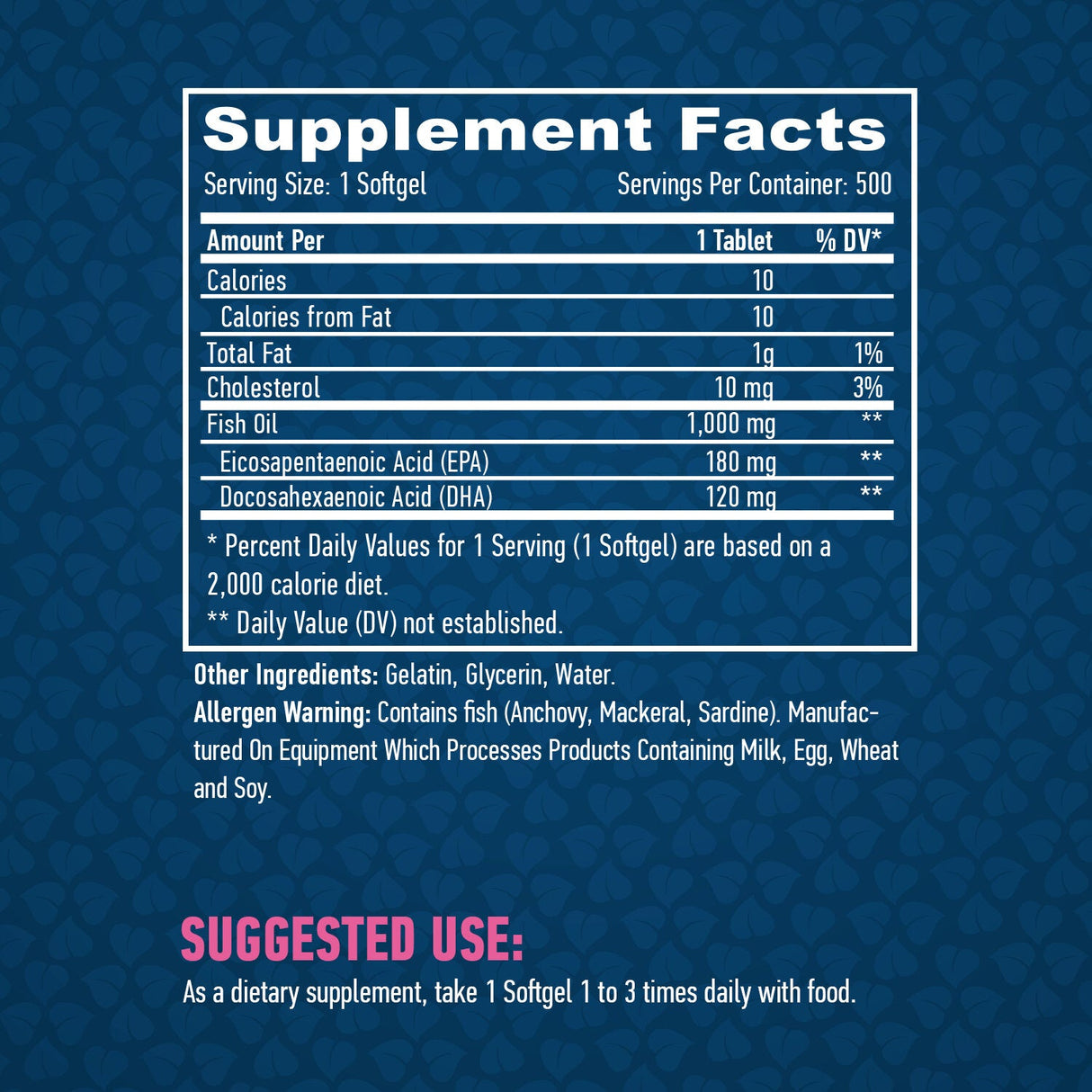 Omega 3 1 000 mg. / 500 Softgels