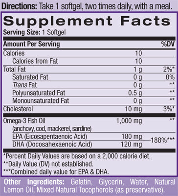 Omega-3 rybí olej 1 000 mg. 60 Softgels